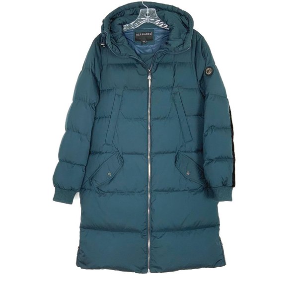 New Bernardo Long Puffer Coat Navy/Teal 60% Duck Down & Feather Fill Size Medium - Picture 2 of 16